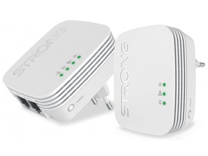 STRONG sada 2 adaptérů Powerline WF 600 DUO MINI/ Powerline 600 Mbit/s/ Wi-Fi 300 Mbit/s/ 2x LAN/ bílý (POWERLWF600DUOMINI)