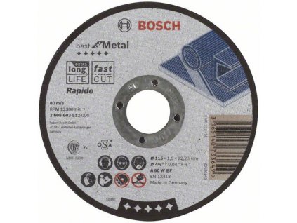 Bosch dělicí kotouč rovný Expert for Inox - Rapido, 115mm, 1,0mm, 22,23mm (2.608.600.545)