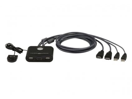ATEN 2-port HDMI KVM USB mini, integrované kabely, tlačítko pro přepínání (CS22HF)