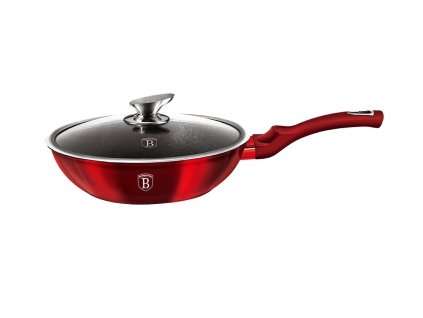 BerlingerHaus Pánev WOK s poklicí s mramorovým povrchem Burgundy Metallic Line, 28 cm (BH-1265)