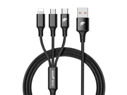 RhinoTech 3v1 USB-A kabel Micro + Lightning + Type-C 1.2m černá (RTACC321)