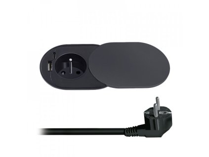 Solight vestavná zásuvka s posuvným víčkem, USB A+C nabíječka, 2m, matná černá (PP124USBC-B)