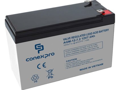Conexpro baterie AGM 12V, 7,2Ah, životnost 5 let, Faston 6,3 (AGM-12-7.2)