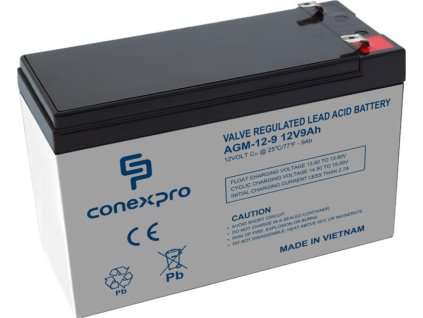 Conexpro baterie AGM 12V, 9Ah, životnost 5 let, Faston 6,3 (AGM-12-9)