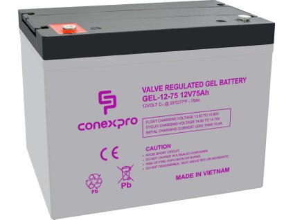 Conexpro baterie gelová, 12V, 75Ah, životnost 10-12 let, M6, Deep cycle (GEL-12-75)