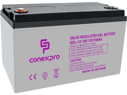 Conexpro baterie gelová, 12V, 100Ah, životnost 10-12 let, M8, Deep cycle (GEL-12-100)