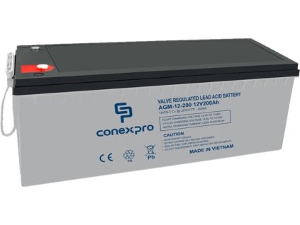 Conexpro baterie AGM 12V, 200Ah, životnost 10 let, M8 (AGM-12-200)