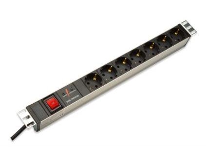 DIGITUS 19” PDU, 1U hliník, SCHUKO -> 7x CEE 7 / 4 , Přepěťová ochrana, 16A, vypínač (DN-95407)