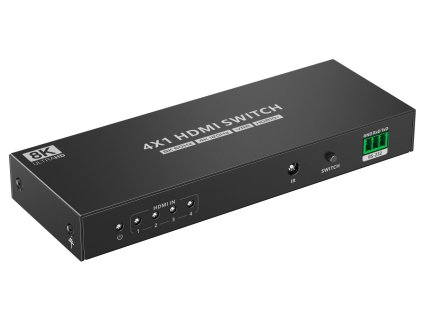 PremiumCord HDMI switch 4:1 s podporou rozlišení 8K@60Hz,4K@120Hz, 1080P, HDR, s ovládáním tlačítkem a dálkovým ovladačem (khswit41h)