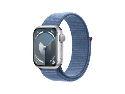 Apple Watch Series 9 41mm Stříbrný hliník s ledově modrým provlékacím sportovním řemínkem (MR923QC/A)