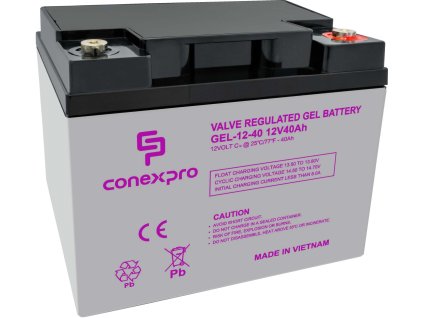 Conexpro baterie gelová, 12V, 40Ah, životnost 10-12 let, M6, Deep cycle (GEL-12-40)