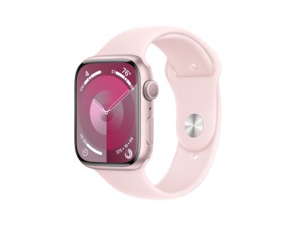 Apple Watch Series 9 45mm Růžový hliník se světle růžovým sportovním řemínkem - S/M (MR9G3QC/A)