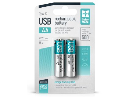 ColorWay nabíjecí baterie AA 2200mAh/ USB-C/ 1.5V/ 2ks v balení (CW-UBAA-10)