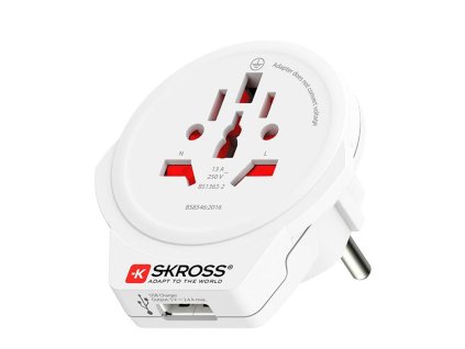 SKROSS cestovní adaptér Europe USB pro cizince v ČR, USB-A, 12W, typ E/F (PA30USB)