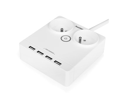 Nabíjecí stanice Huslog 12W 2xzásuvka, 4xUSB bílá (PRKO2X4USBHUSWH)