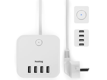 Nabíjecí stanice Huslog 12W 3xzásuvka , 4xUSB bílá (PRKK3X4USBHUSWH)