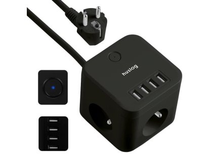 Nabíjecí stanice Huslog 12W 3xzásuvka, 4xUSB černá (PRKK3X4USBHUSBK)