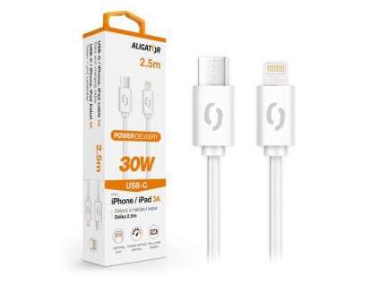 Datový kabel ALIGATOR POWER 30W, USB-C/Lightning 3A, 2,5m bílý (DATKP61)