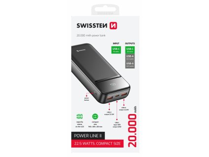 SWISSTEN POWER BANK 20000 mAh POWER LINE II ČERNÁ (22013947)