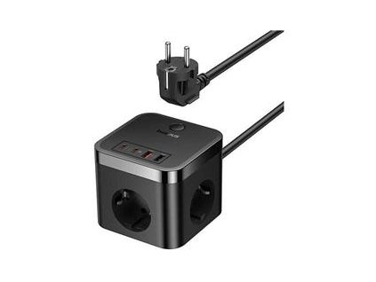 Nabíjecí stanice Baseus PowerCombo Cube 30W 3xzásuvka, 2xUSB, 2xUSB-C černá (E00066400117-00)