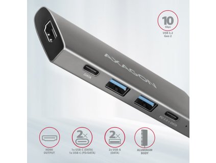 AXAGON HMC-5G21, USB 10Gb/s hub, porty 2x USB-A, 2x USB-C, HDMI 4k/30, PD 60W, kabel USB-C 13cm (HMC-5G21)