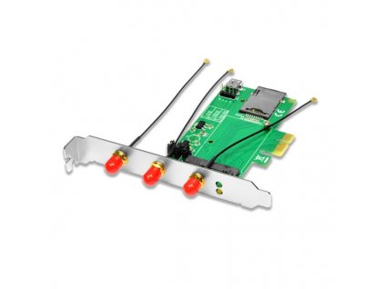 AXAGON PCEM-E3, PCIe - mini PCIe adaptér, SIM slot + 3x SMA konektor