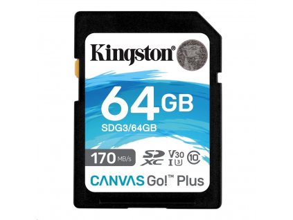 KINGSTON SDXC 64GB Canvas Go! Plus UHS-I U3 V30 rychlost až 170MB/s (SDG3/64GB)