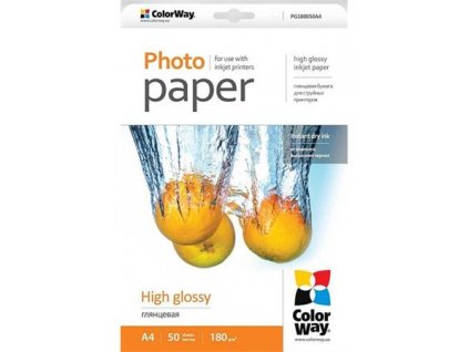 ColorWay fotopapír/ high glossy 180g/m2, A4/ 50 ks (PG180050A4)