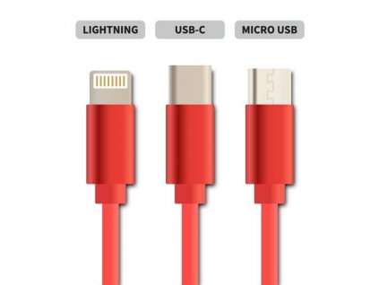 Kabel Geti GCU 02 USB 3v1 červený samonavíjecí
