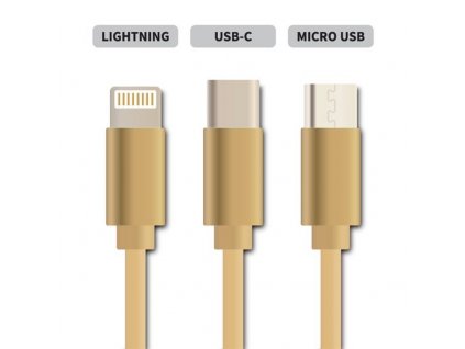 Kabel Geti GCU 05 USB 3v1 zlatý samonavíjecí