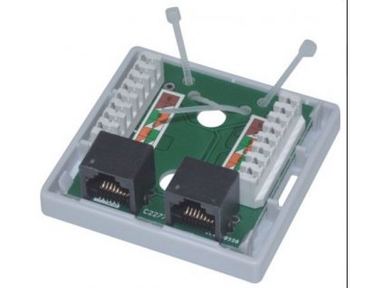 EuroLan UTP zásuvka na omítku, 2x RJ45, bílá, Cat.5e svorkovnice