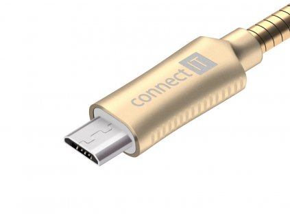Connect IT Wirez Steel Knight microUSB - USB kabel, zlatý, 1 m