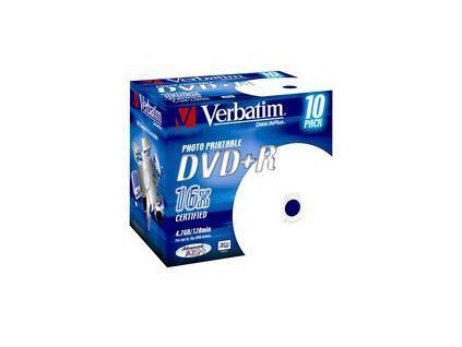 Verbatim DVD+R 4,7GB 16x Printable Jewel DLP (10-pack)