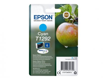 Epson T1292 Cyan 7ml pro Stylus SX420W/SX425W/SX525WD/SX620FW, Stylus Office BX305F/BX320FW/BX525WD/BX625FWD - originální (C13T12924012)