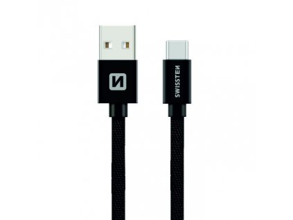SWISSTEN Textile USB-C, datový kabel, černý, 1,2 m
