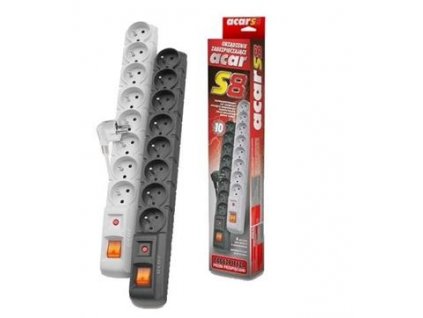Acar S8 1.5m kabel, 8 zásuvek, přepěťová ochrana, černá