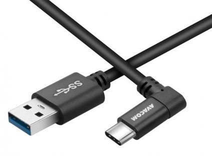 Avacom Datový a nabíjecí kabel USB - USB-C, 100cm, konektor v úhlu 90°, černý