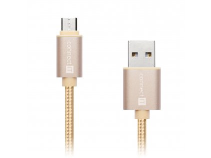 Connect IT Wirez Premium Metallic micro USB, datový kabel, zlatý, 1 m (CI-966)