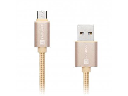 Connect IT Wirez Premium Metallic micro USB, datový kabel, zlatý, 1 m