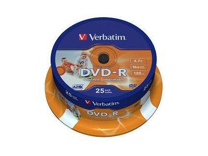 Verbatim DVD-R 4,7GB 16x Printable spindl 25 ks