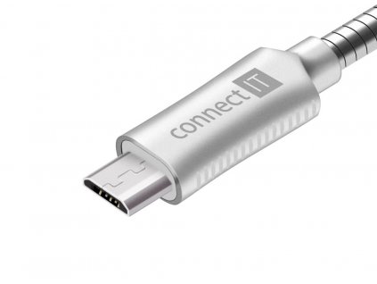 Connect IT Wirez Steel Knight microUSB - USB kabel, stříbrný, 1 m