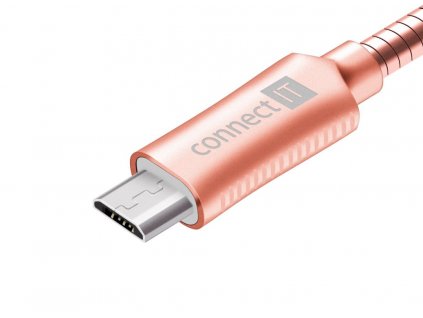 Connect IT Wirez Steel Knight microUSB - USB kabel, růžovo zlatý, 1 m