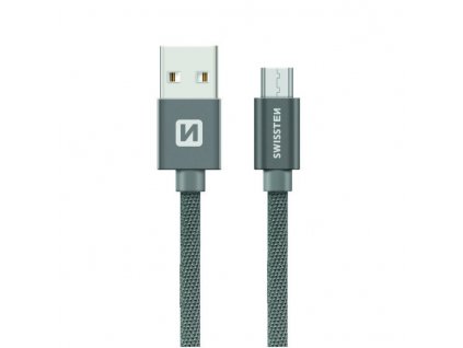 SWISSTEN Textile Micro USB, datový kabel, šedý, 0,2 m