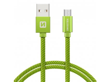 SWISSTEN Textile Micro USB, datový kabel, zelený, 0,2 m