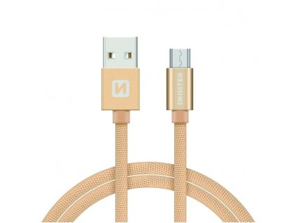 SWISSTEN Textile Micro USB, datový kabel, zlatý, 1,2 m