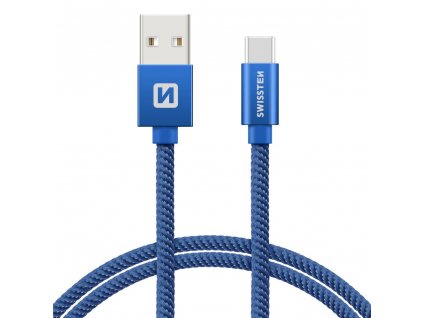 SWISSTEN Textile USB-C, datový kabel, modrý, 0,2 m