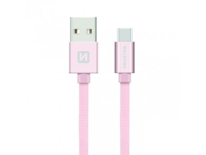 SWISSTEN Textile USB-C, datový kabel, růžovo zlatý, 0,2 m