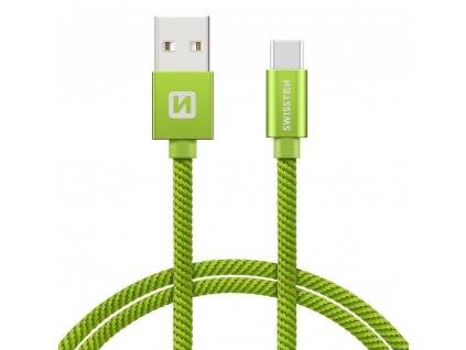 SWISSTEN Textile USB-C, datový kabel, zelený, 0,2 m