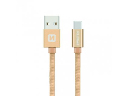 SWISSTEN Textile USB-C, datový kabel, zlatý, 0,2 m