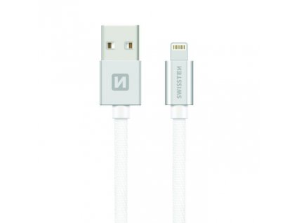 SWISSTEN Textile Lightning, datový kabel, stříbrný, 0,2 m